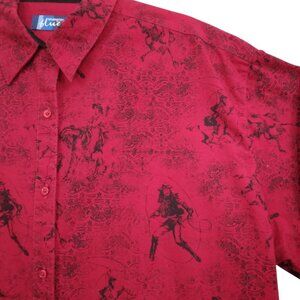 Wrangler Blues | Vintage Western Shirt Cowgirl Print Dark Red | Size XL
